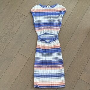 Wilfred Blue and Orange Striped Midi Dress from Aritzia